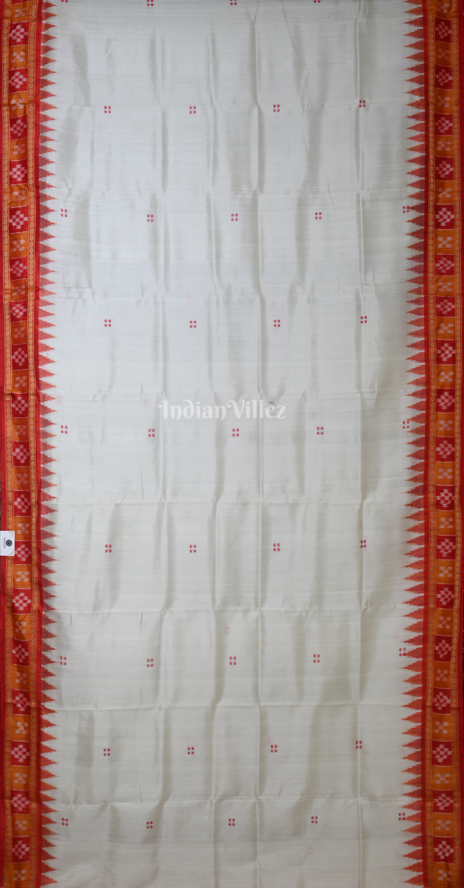 White Red Buti Design Pasapali Border Khandua Silk Saree with Pasapali Anchal