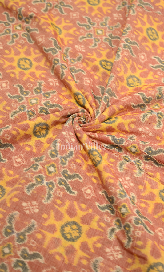 Peach Pink Tribal Theme Odisha Ikat  Sambalpuri Cotton Fabric 