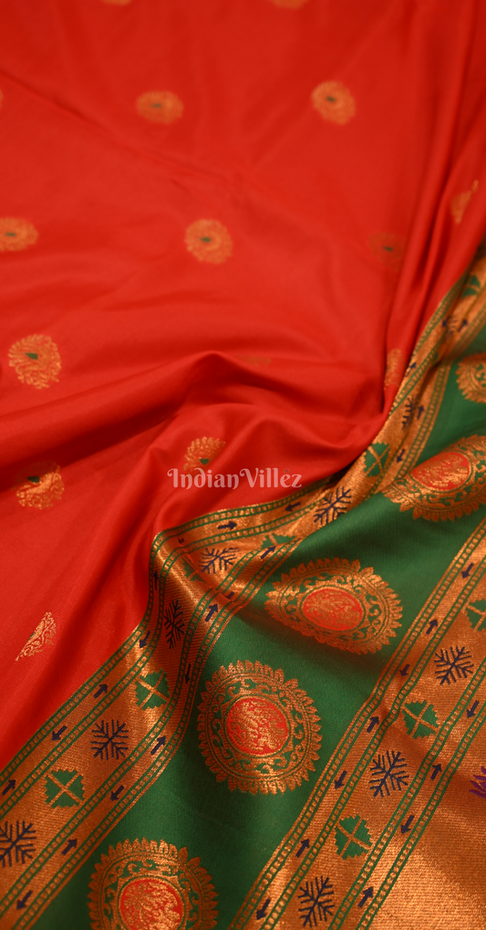Red Green Woven Zari Paithani Silk Saree
