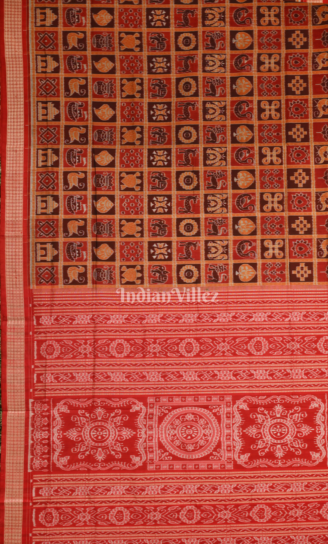 Maroon Red Nabakothi Odisha Ikat Sambalpuri Silk Saree