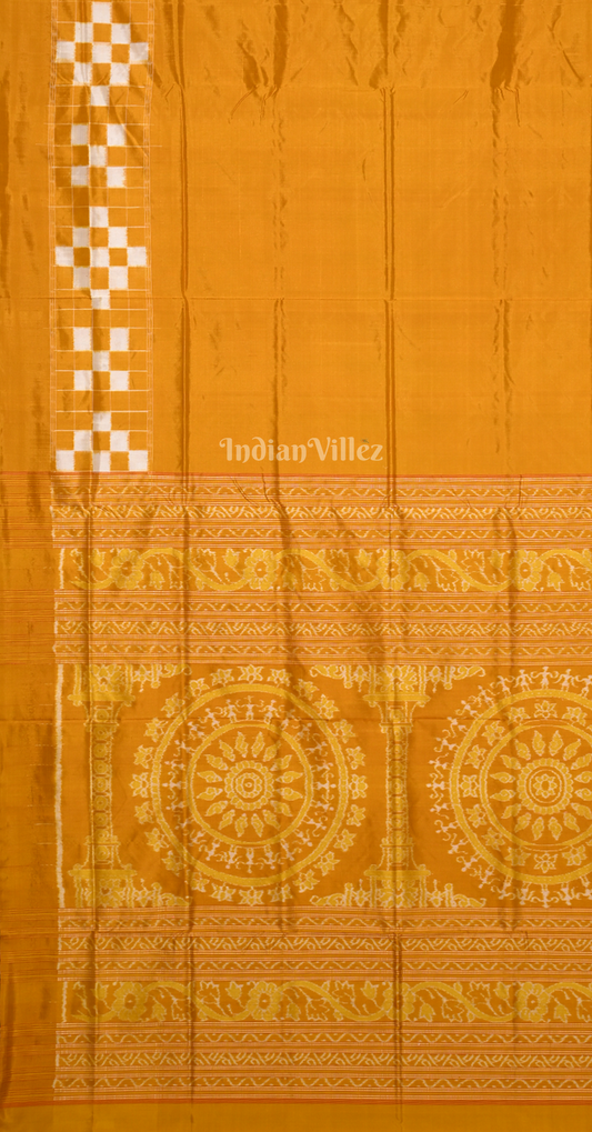 Mustard Yellow Border Pasapali Odisha Ikat Designer Contemporary Silk Saree