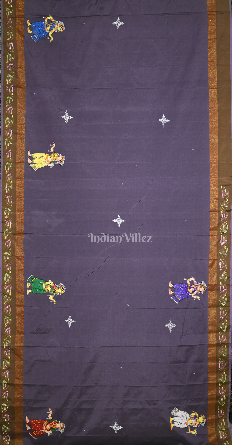 Purple Krishna Raas Leela  Hand-Painted Pattachitra Saree