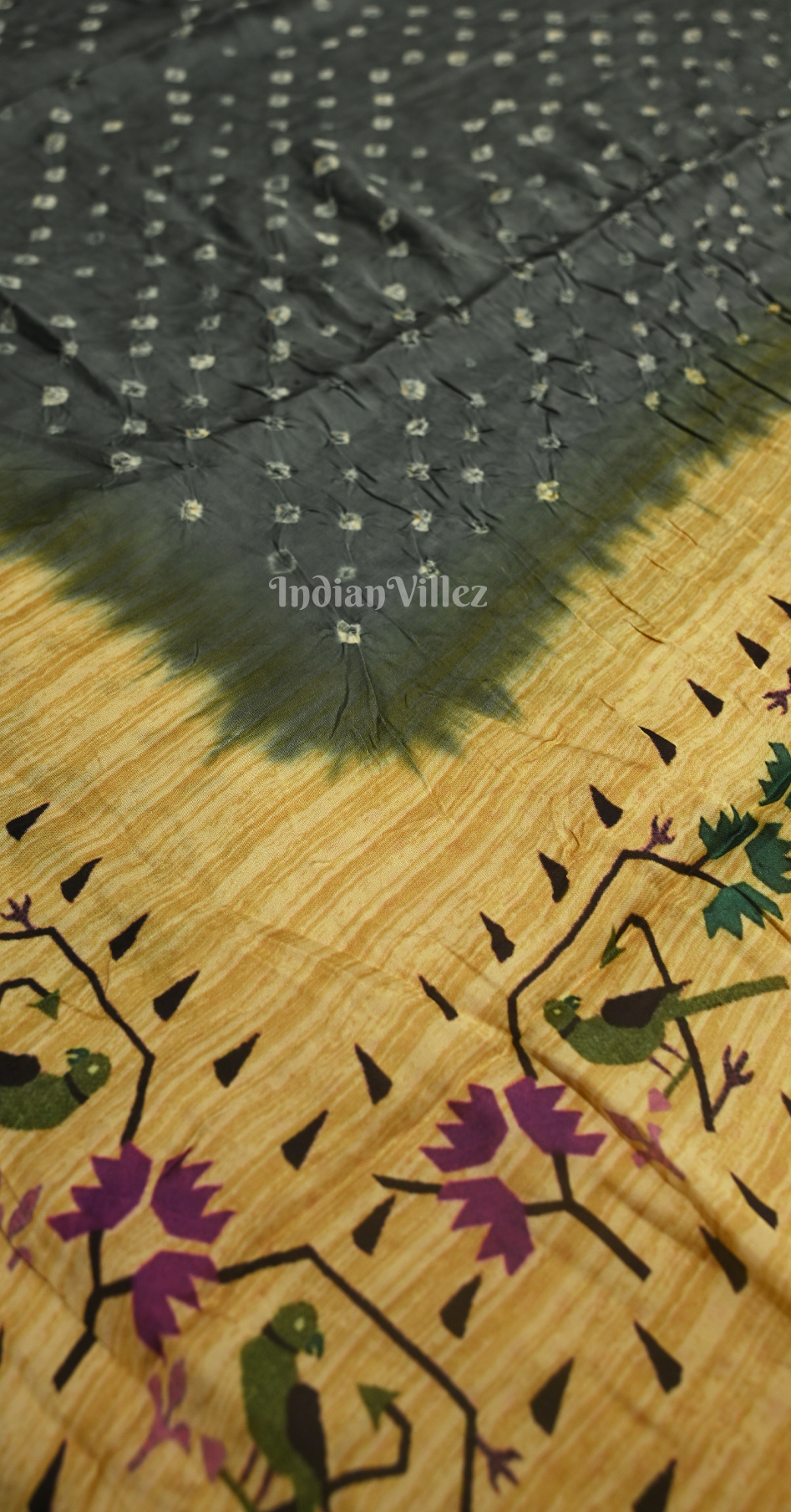 Grey Yellow Bandhej Gharchola Gaji Silk Saree with Zari Work 