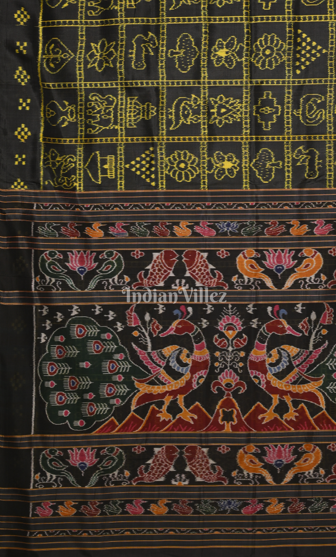 Black Neon Yellow Nabakothi Contemporary Designer Silk Saree 