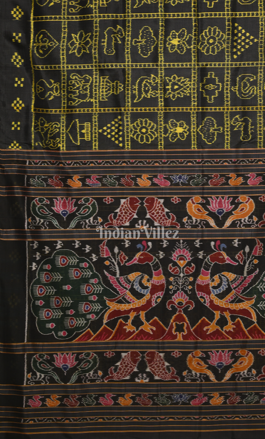 Black Neon Yellow Nabakothi Contemporary Designer Silk Saree 