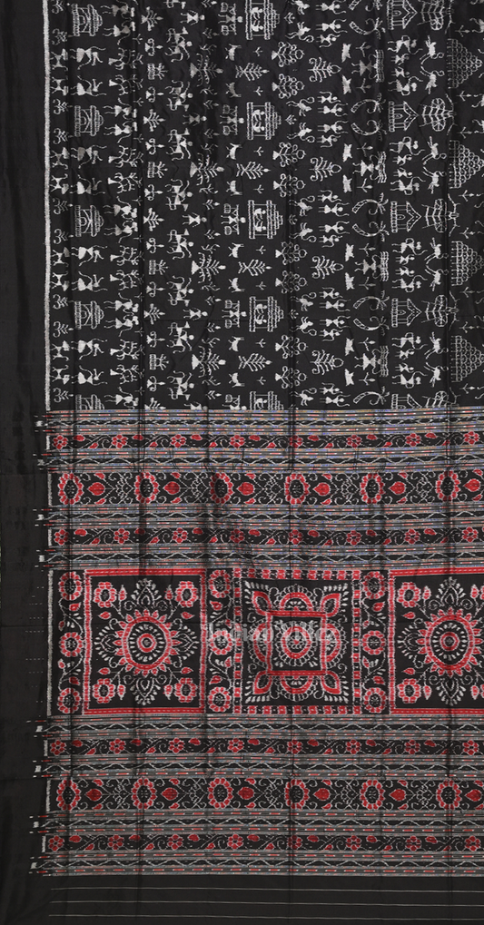 Exclusive Black Tribal Theme Odisha Ikat Contemporary Designer Silk Saree 