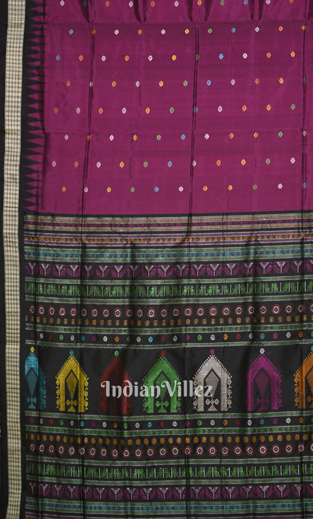 Purple Black Dolabedi Bomkai Sambalpuri Ikat Silk Saree 