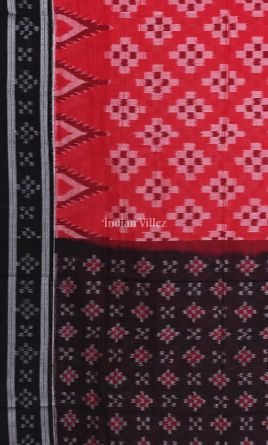 Red Black Pasapali Odisha Ikat Sambalpuri Cotton Saree 