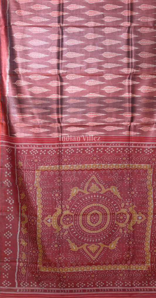 Maroon Wine leaf Motif Fine Gopalpur Tussar Silk Saree