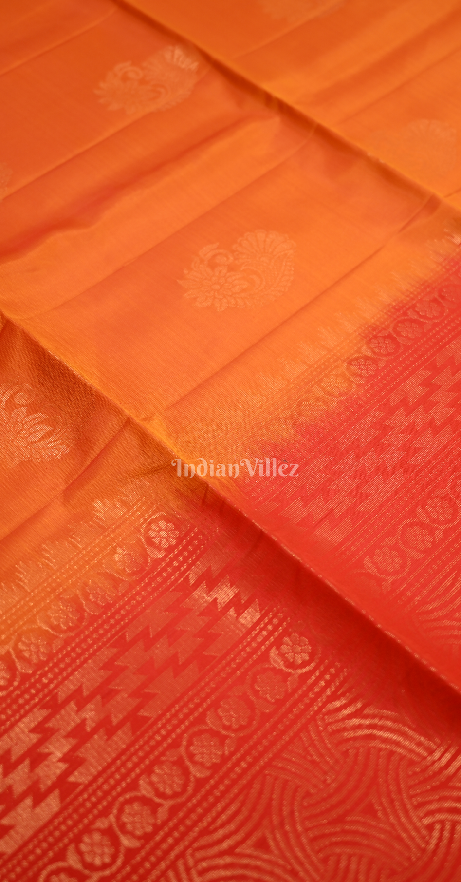 Orange Red Floral Zari Pure Kanjivaram Soft Silk Saree