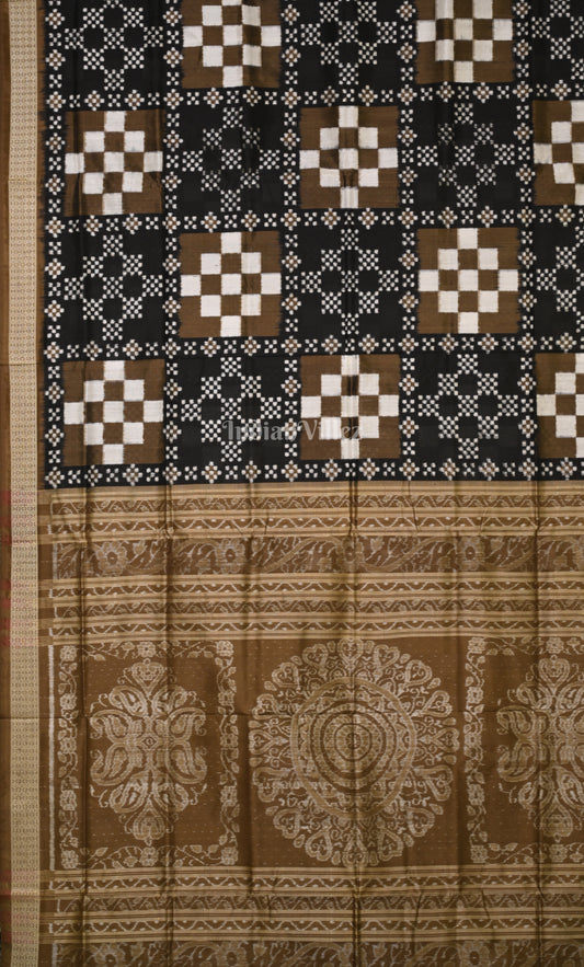 Black Brown  Body Pasapali Odisha Ikat Sambalpuri Silk Saree 