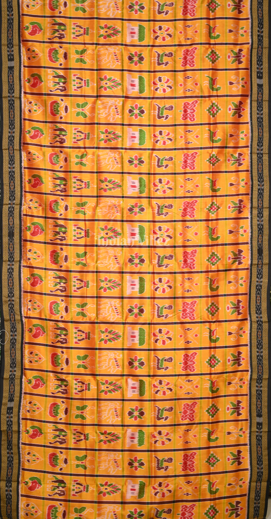 Mustard Yellow Maroon Nabakothi Odisha Ikat Khandua Silk Saree
