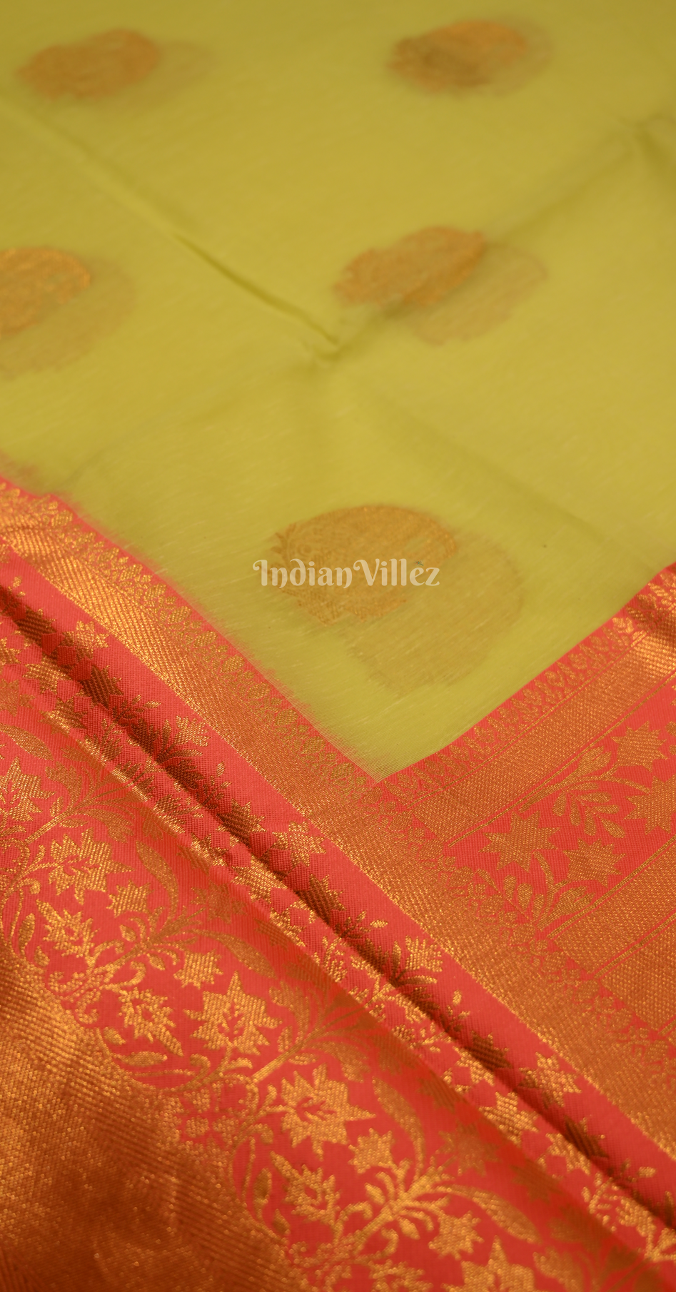 Lemon Yellow Pink Linen with Copper Zari Weaving Saree