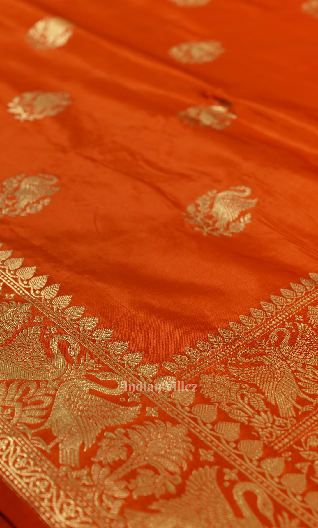 Exclusive Dark Orange Pure Katan Silk Banarasi Saree 