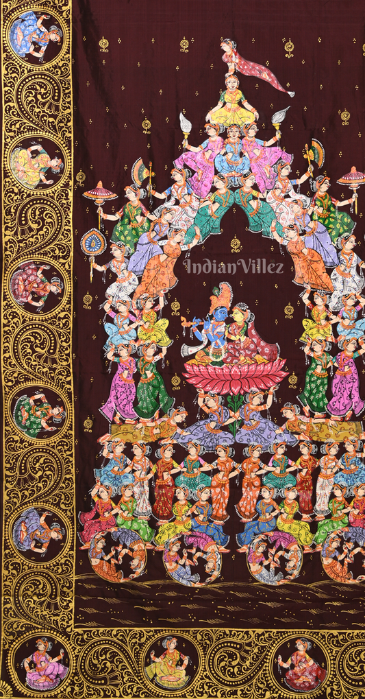 Coffee Kandarpa Rath Hand-painted Pattachitra Saree 