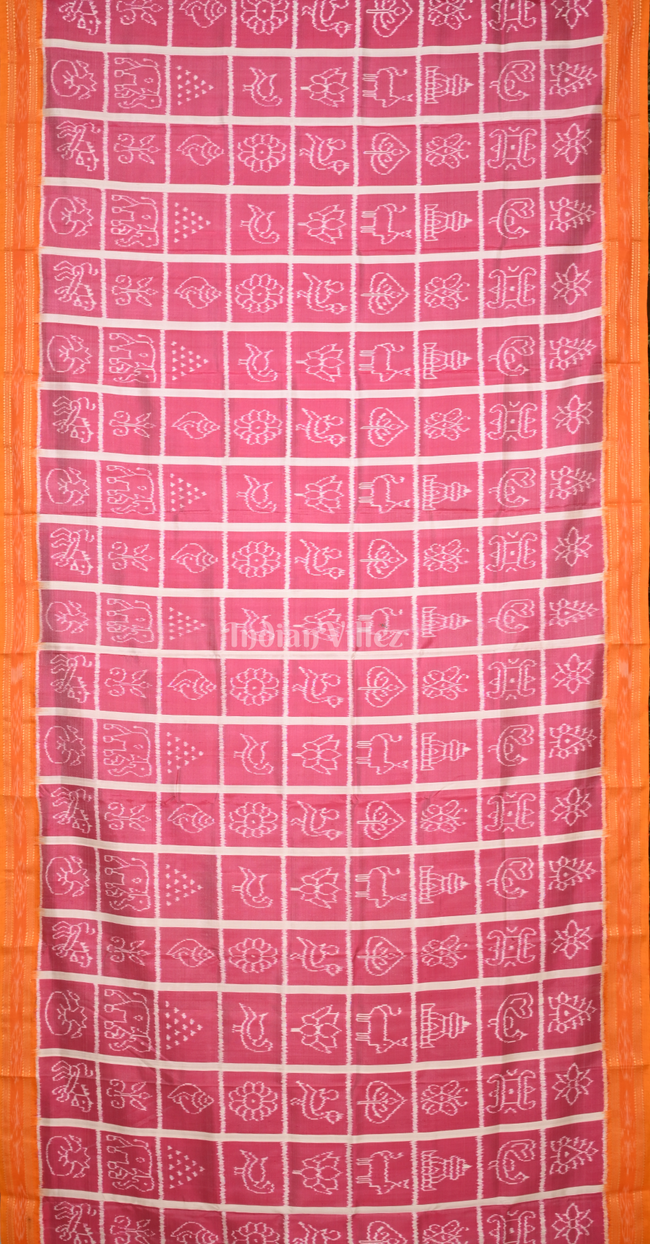 Baby Pink Red Nabakothi Odisha Ikat Khandua Silk Saree with Elephant Anchal