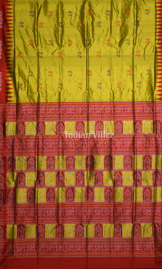 Mehendi Green Red Tribal Doli Sawari Odisha Ikat Bomkai Sambalpuri Silk Saree 