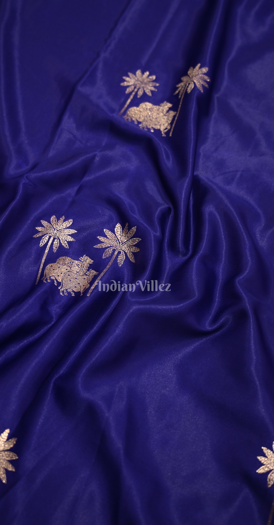 Indigo Blue Mashru Satin Banarasi Silk Saree with Pichwai Motif