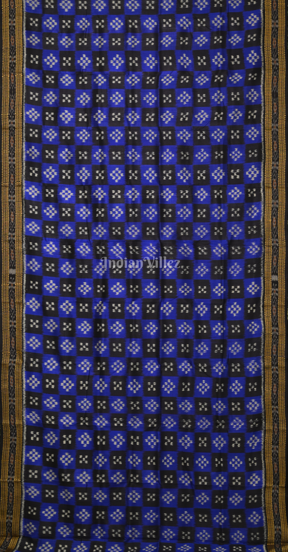 Blue Black Pasapali Odisha Ikat Khandua Silk Saree 