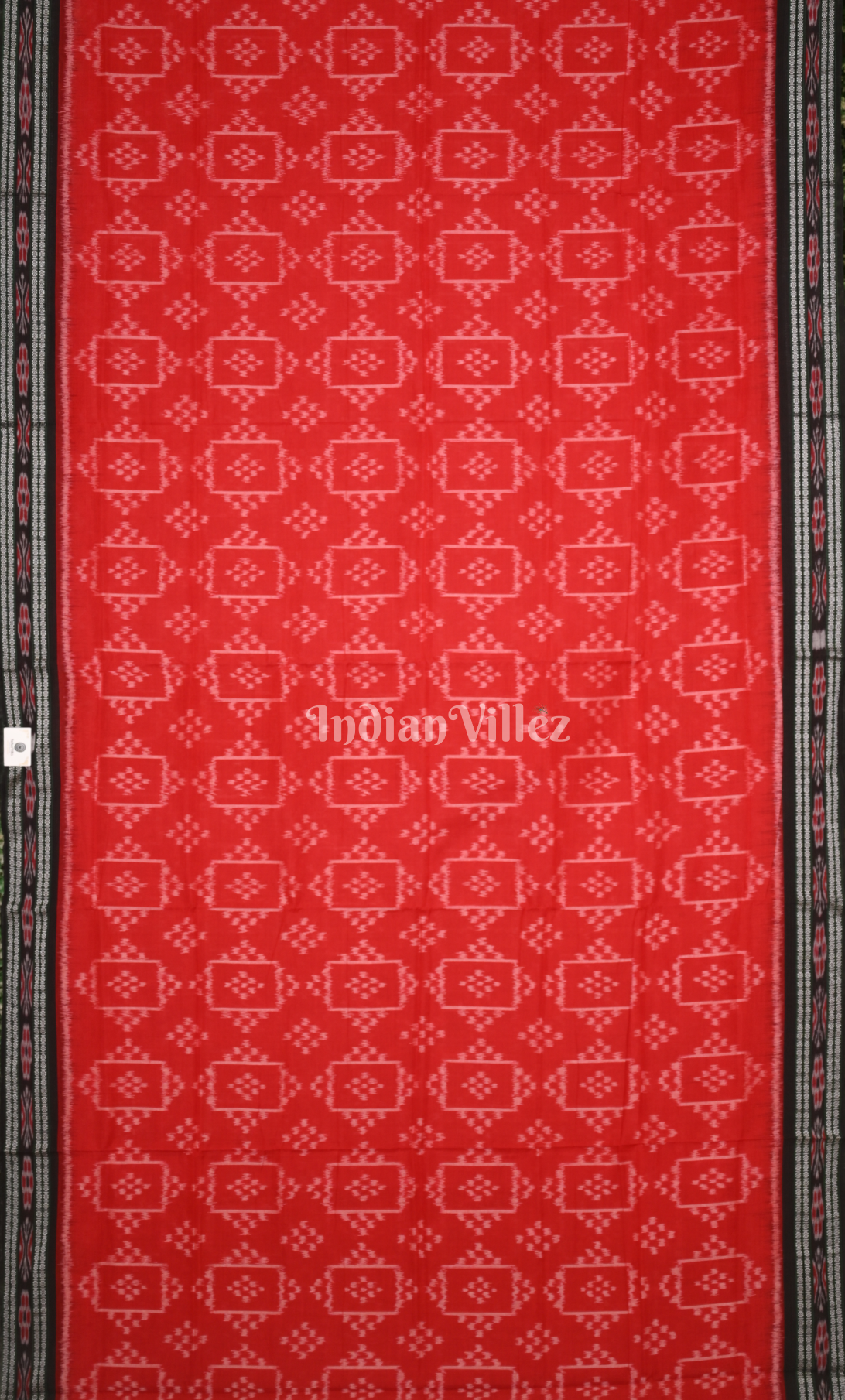 Red Black Box Pasapali Design Odisha Ikat Sambalpuri Cotton Saree