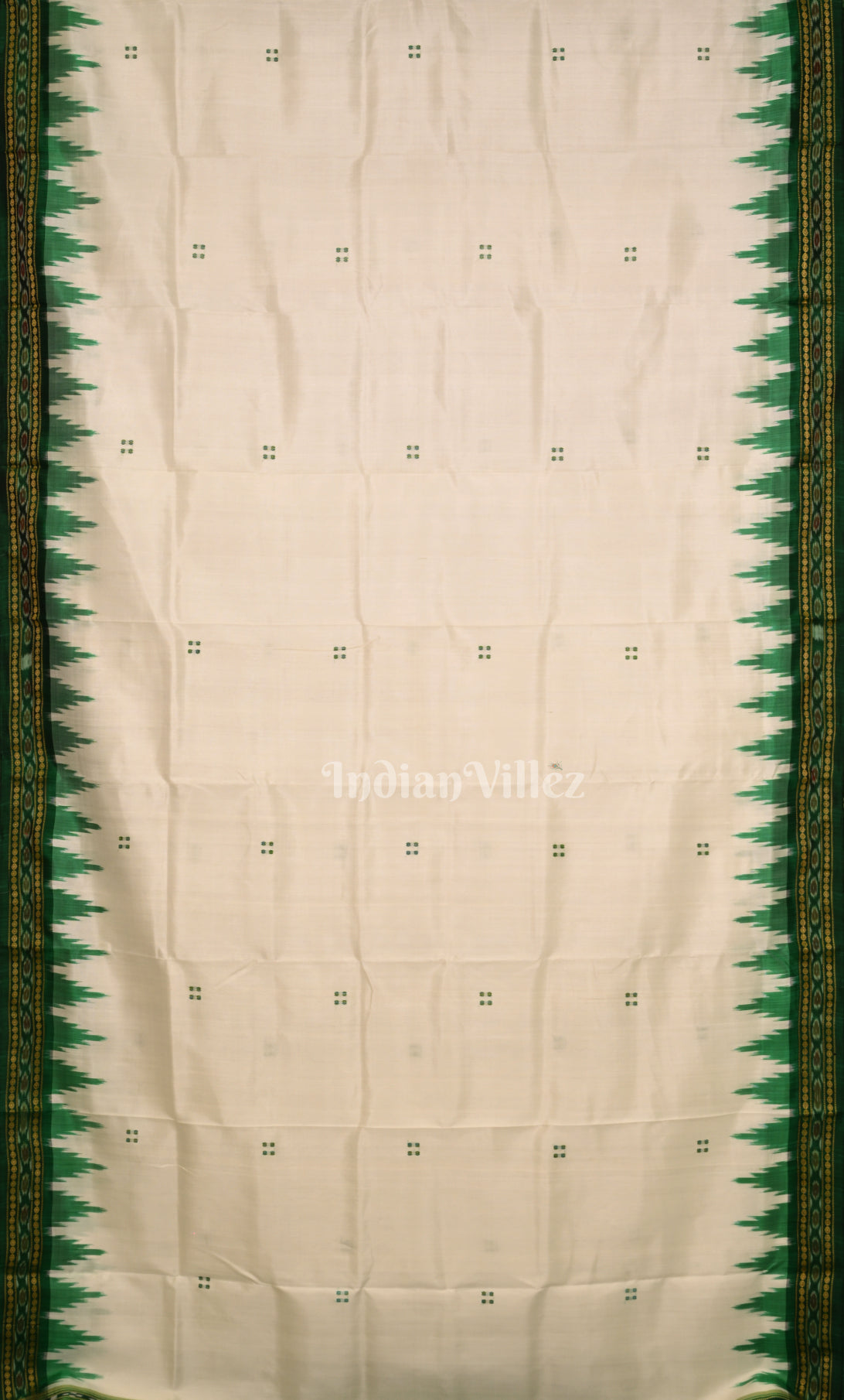 White Green Buti Design Odisha Ikat Khandua Silk Saree