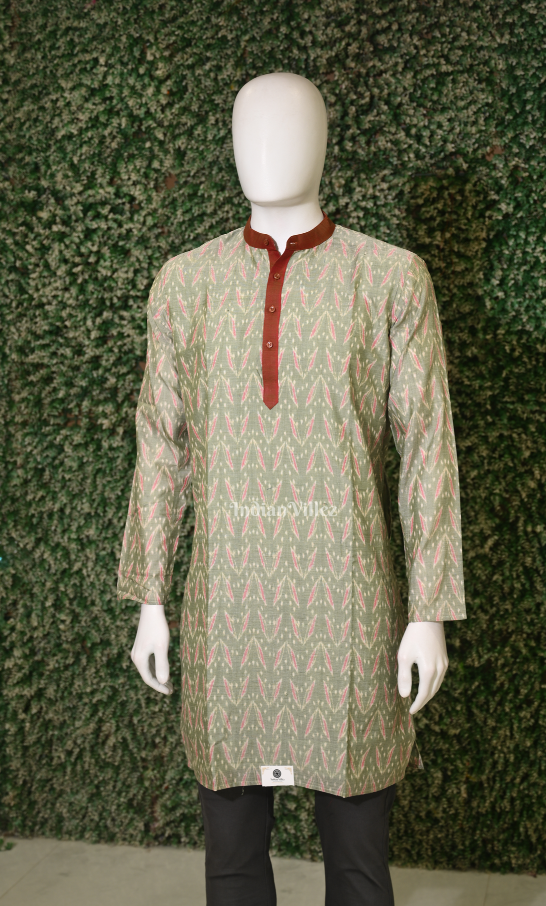 Sage Green Odisha Ikat Sambalpuri Cotton Kurta For Men