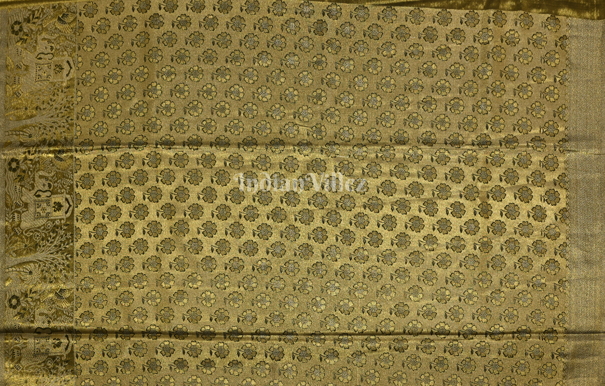 Exclusive Olive Green Brocade Pure Kanjivaram Tissue Silk Saree 