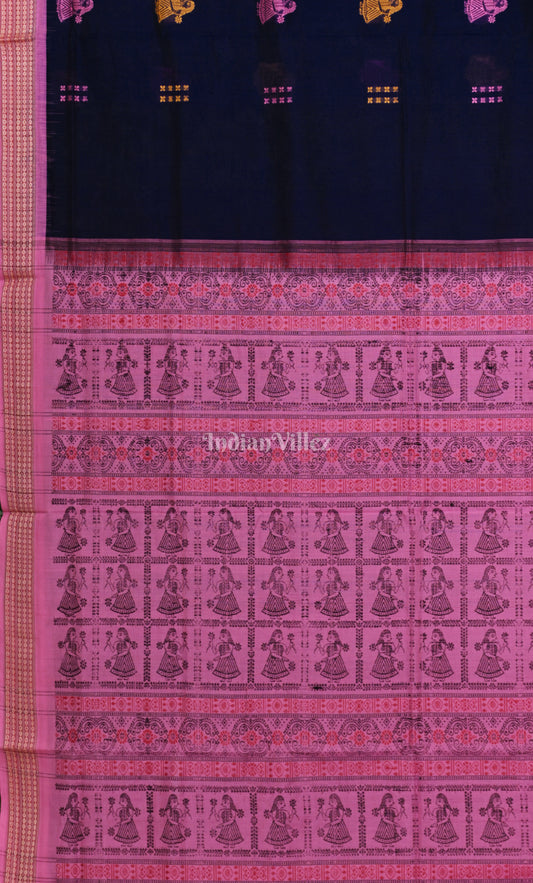 Blue Pink Doll Theme Odisha Ikat Bomkai Cotton Saree 