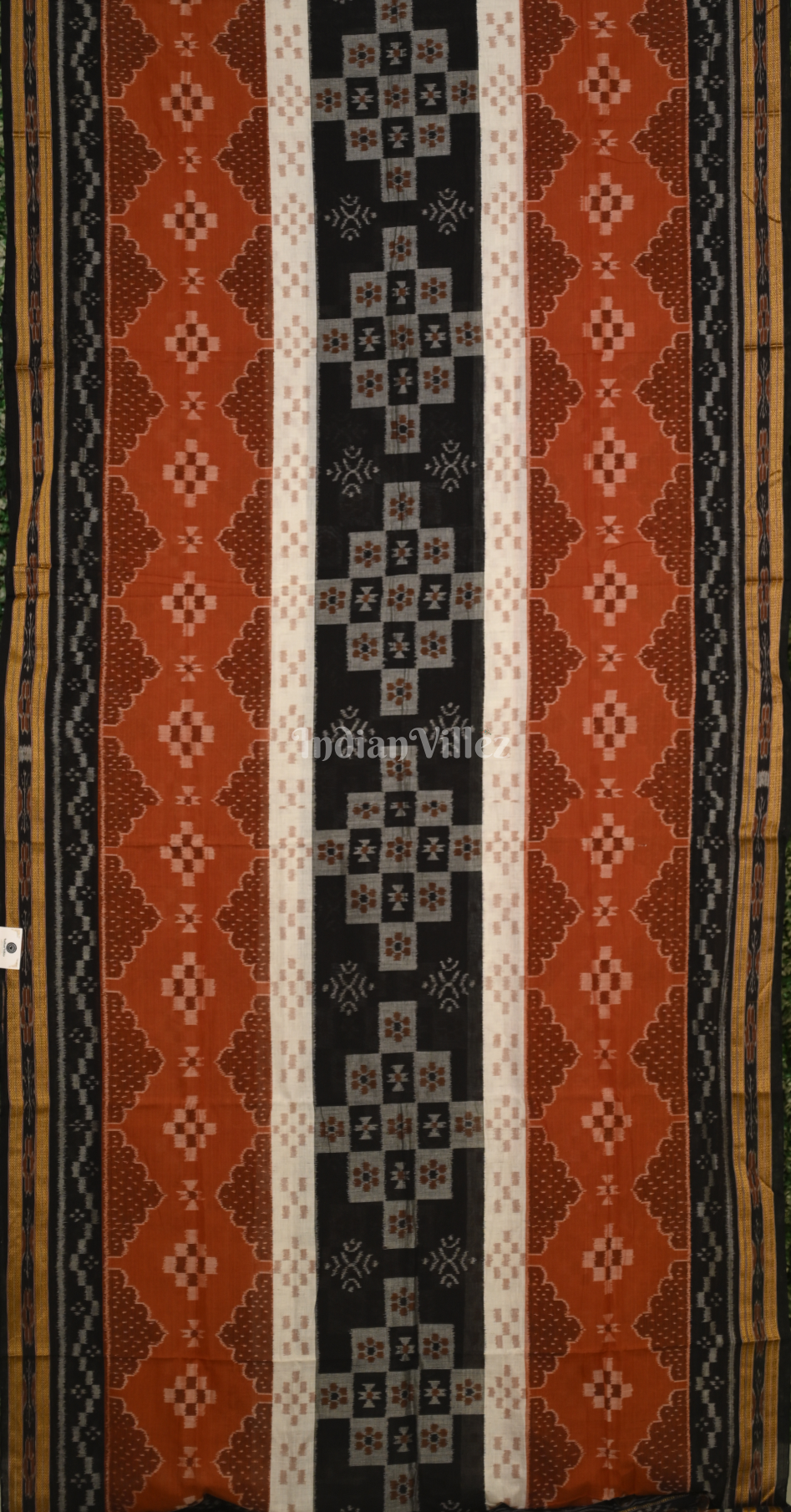 Rust Orange Black Body Pasapali Odisha Handloom Sambalpuri Ikat Cotton Saree 