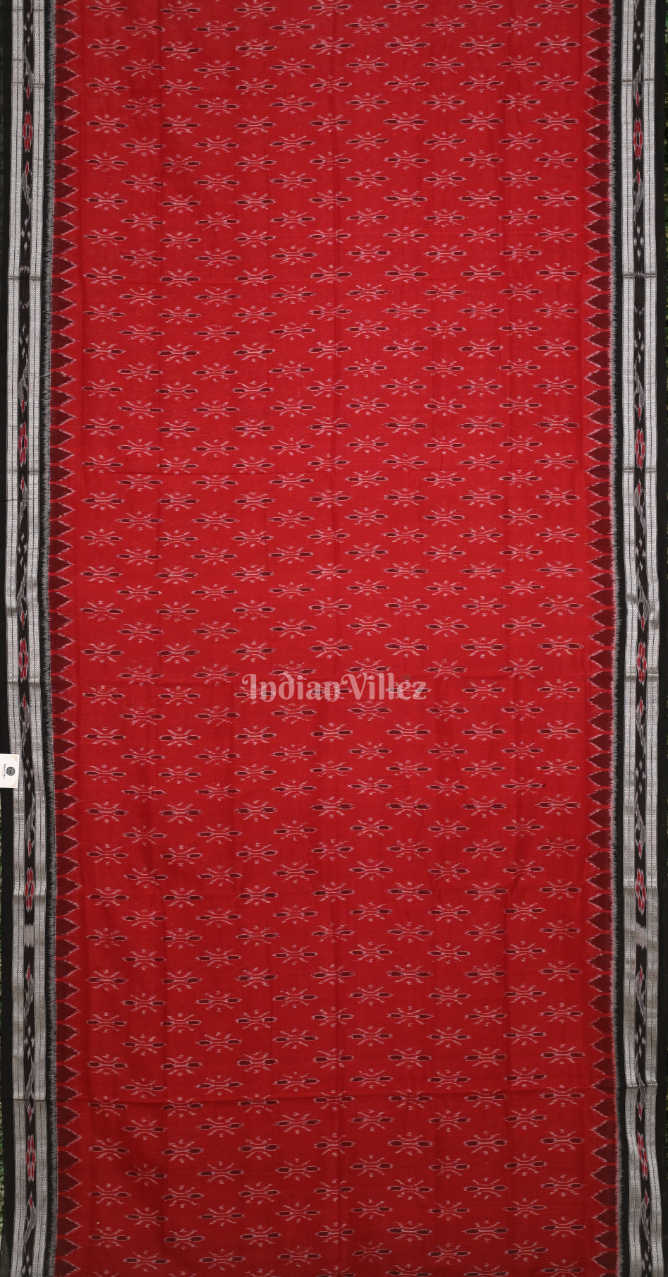 Red Black Damru Odisha Ikat Maniabandha Cotton Saree 