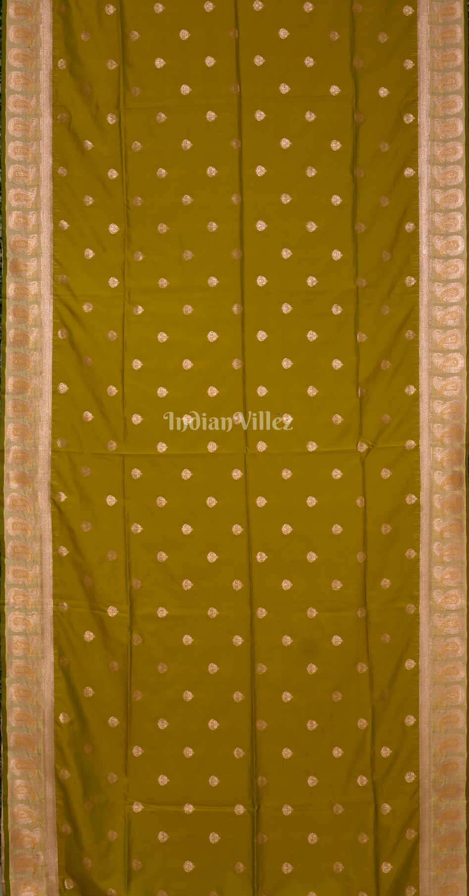 Olive Green Booti Motif Designer Pure Satin Banarasi Silk Saree