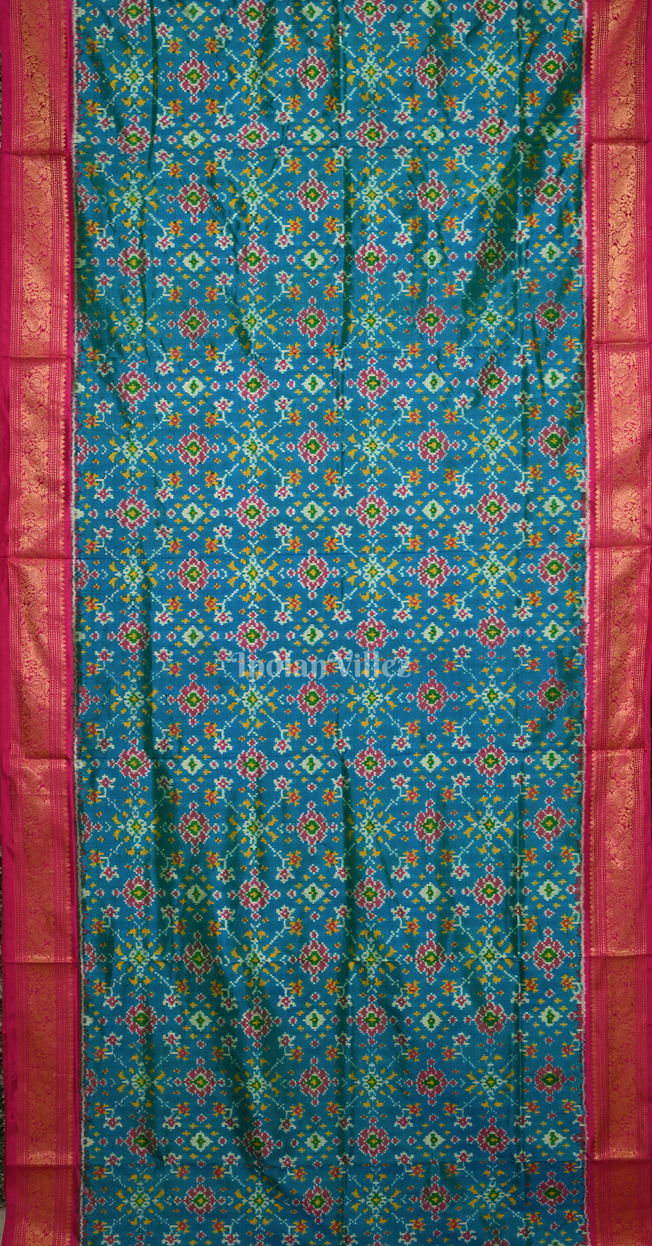 Turquoise Blue Pink Pochampally Ikat Silk Saree 