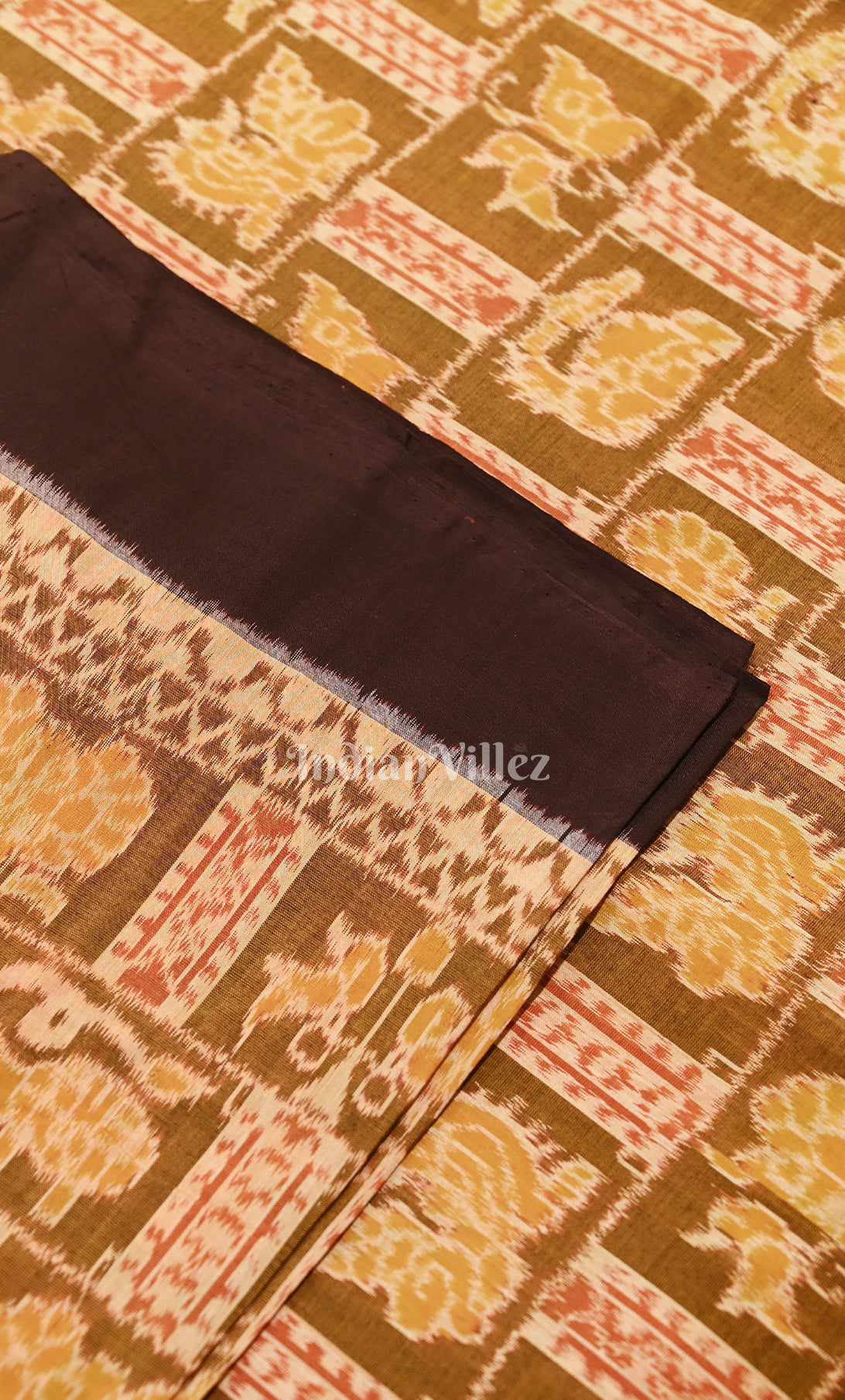 Mustard Yellow Butetrfly Theme Sambalpuri Ikat Cotton Fabric