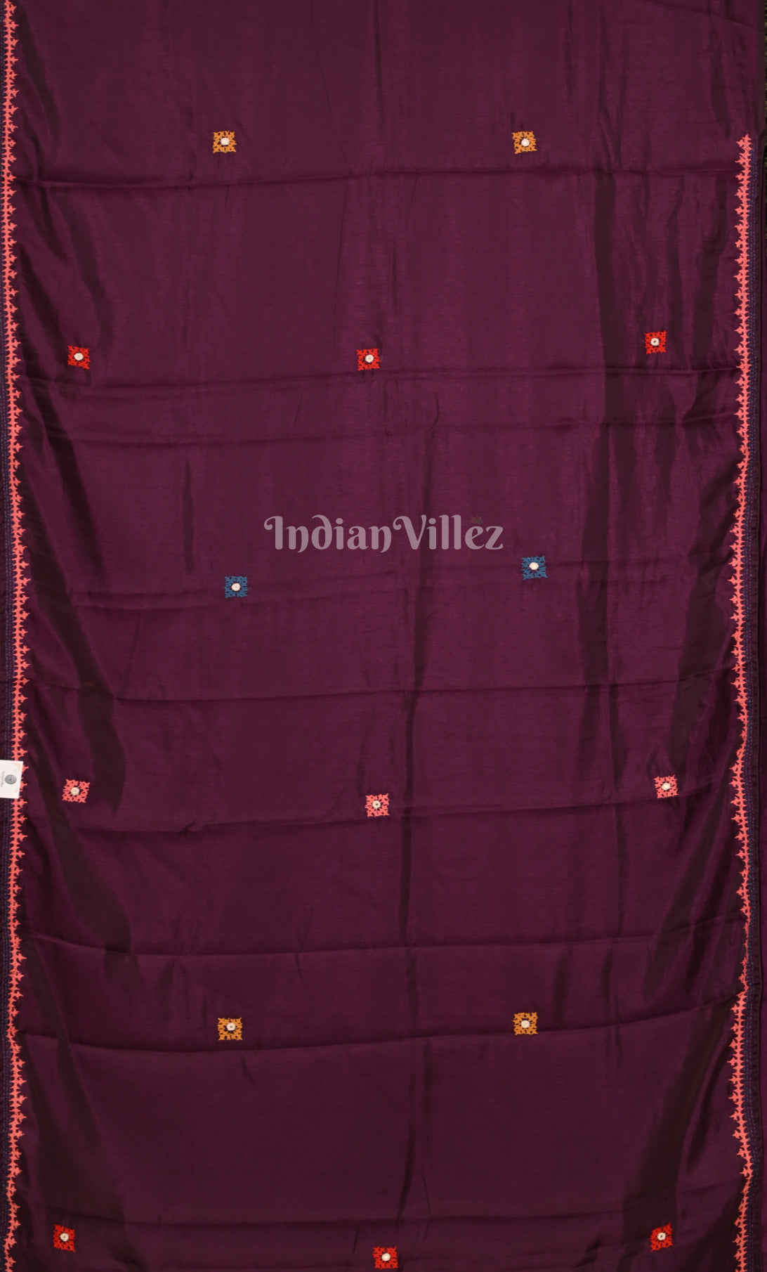 Plum Purple Thread Work Hand Embroidery Kutch Work Silk Saree