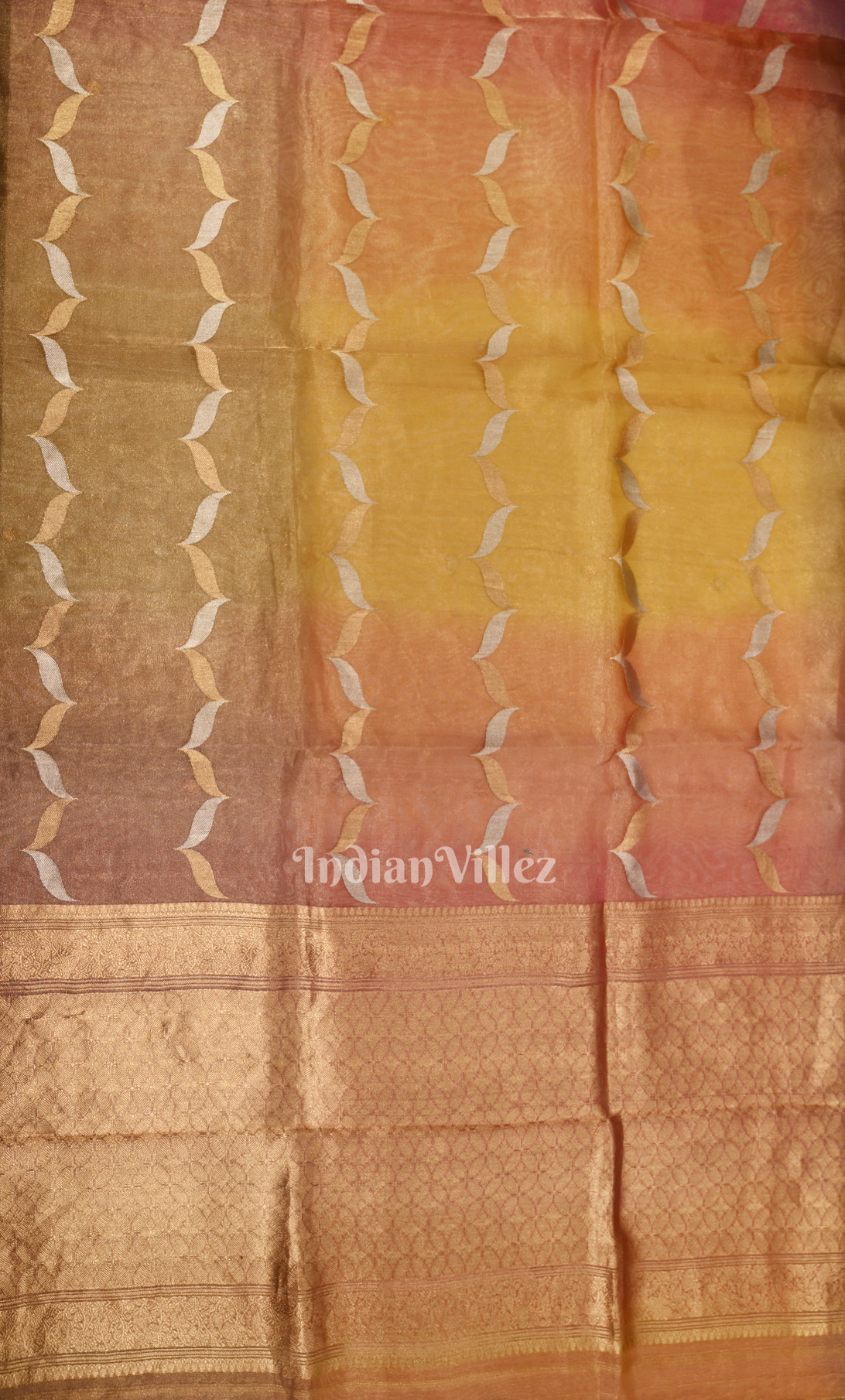 Brick Red Pure Kora Banarasi Tissue Saree with Suna Rupa Work