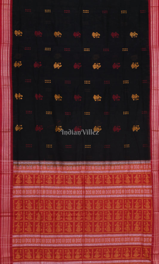 Black Red Doll Theme Odisha Ikat Bomkai Cotton Saree