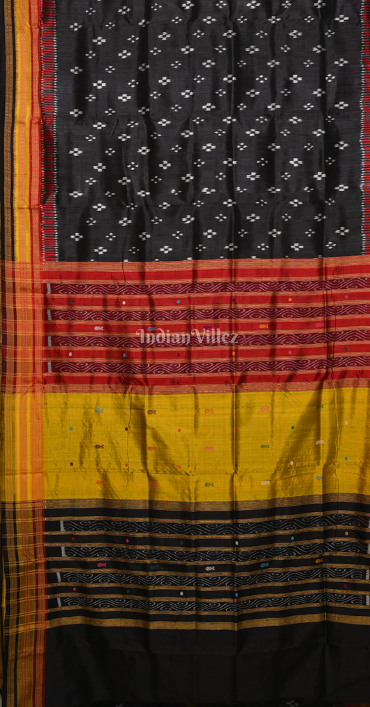 Black with Multicolor Pasapali Kathiphera Odisha Ikat Khandua Silk Saree