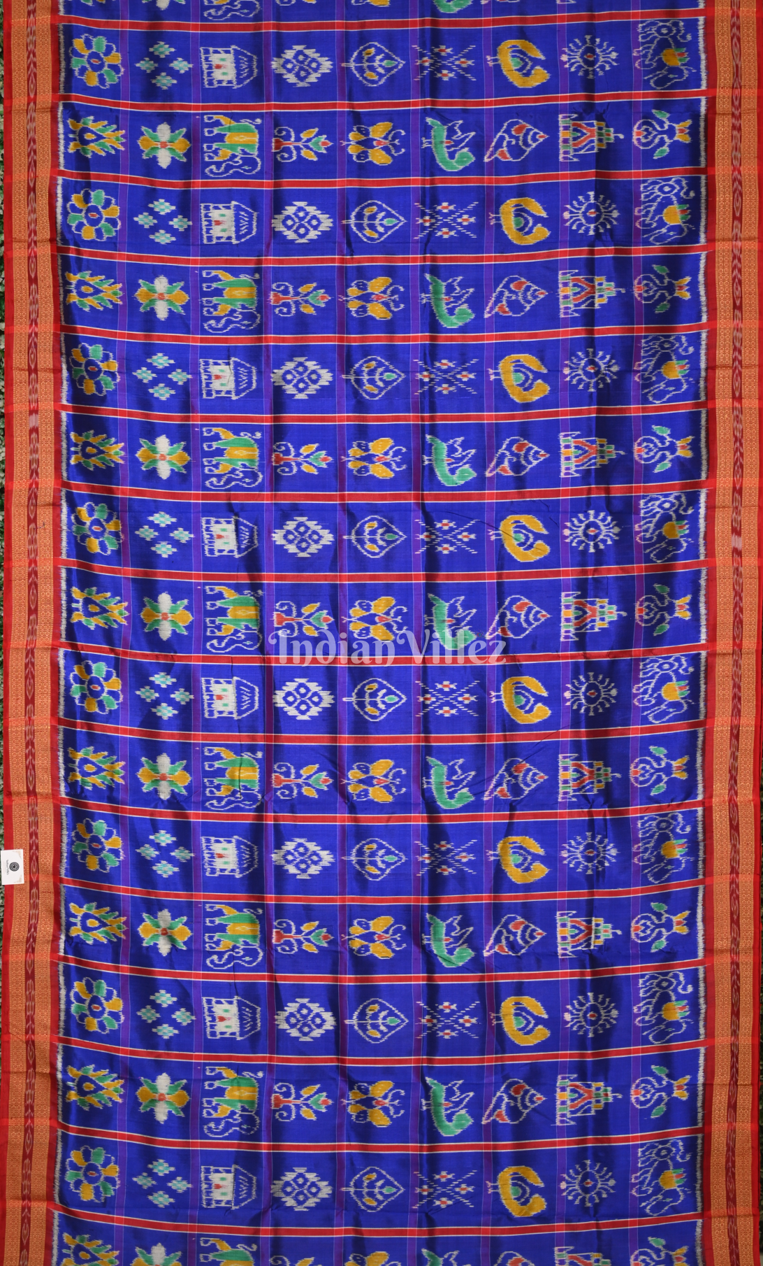 Blue Red Nabakothi Odisha Ikat Khandua Silk Saree 