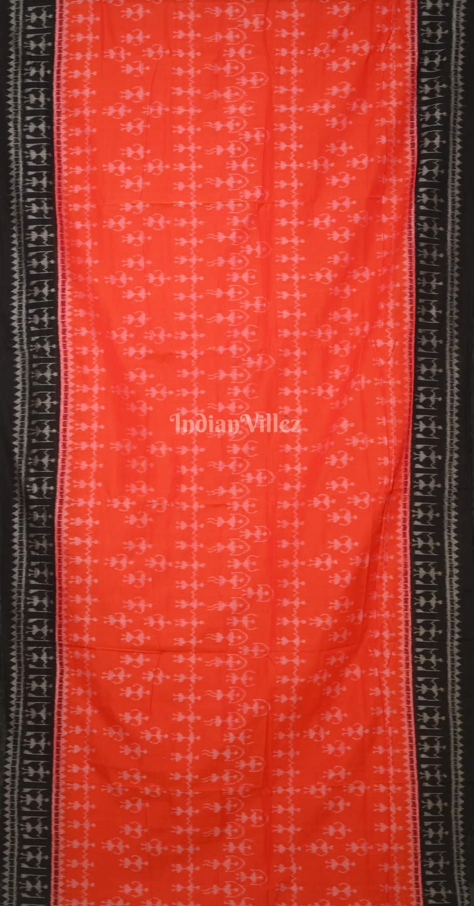Orange Black Tribal Theme Odisha Ikat Sambalpuri Cotton Saree 
