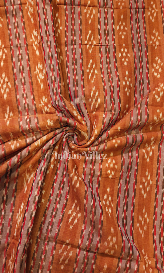Orange Stripes Sambalpuri Odisha Ikat Cotton Fabric