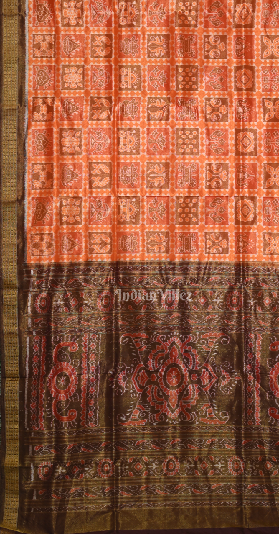 Rust Orange Coffee Nabakothi Half Tissue Sambalpuri Silk Saree