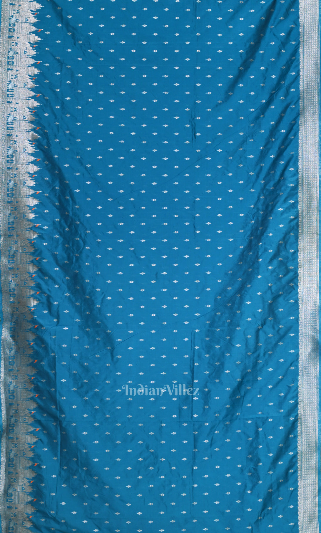 Peacock Blue Handwoven Banarasi Katan Silk Saree with Kashi Ghat Weaves 