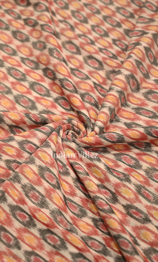  Off White Red Odisha Ikat Sambalpuri Cotton Fabric 