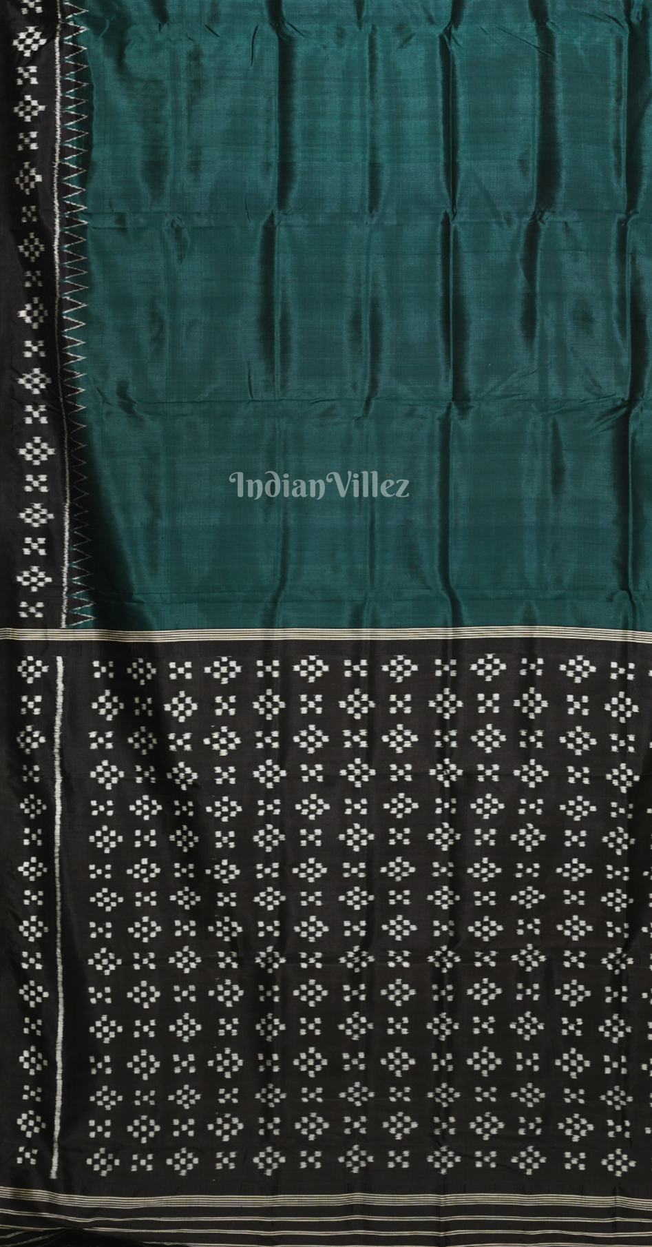 Cyan Green Black Pasapali Border Designer Contemporary Silk Saree with Pasapali Anchal