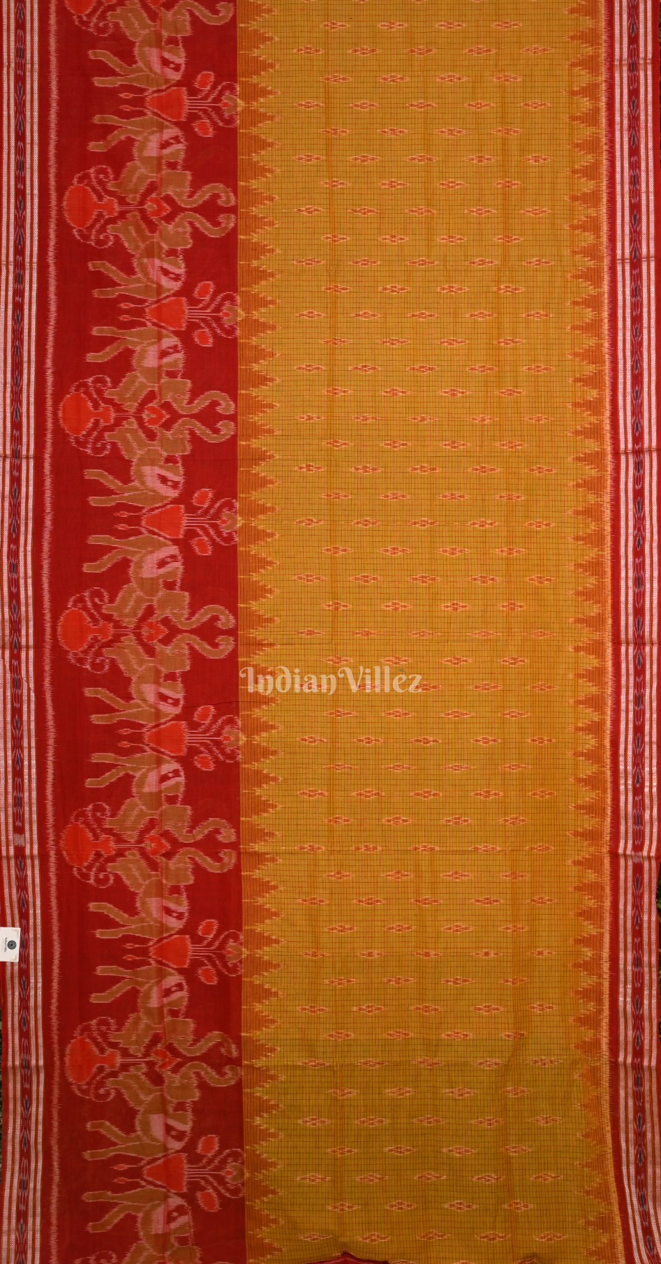 Green Red Checks Peacock Scott Odisha Ikat Maniabandha Cotton Saree 