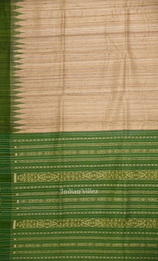 Beige Gopalpur Tussar Silk Saree with Green Border & Anchal 