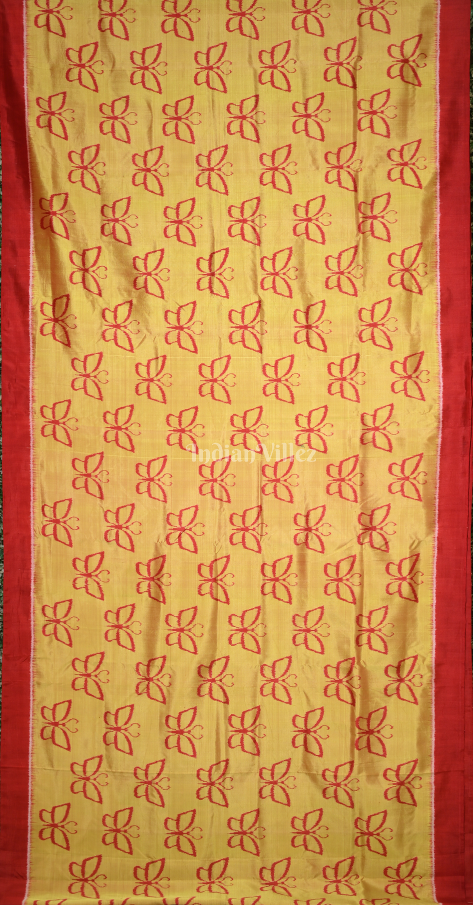 Light Yellow Red Butterfly Design Contemporary Silk Saree 