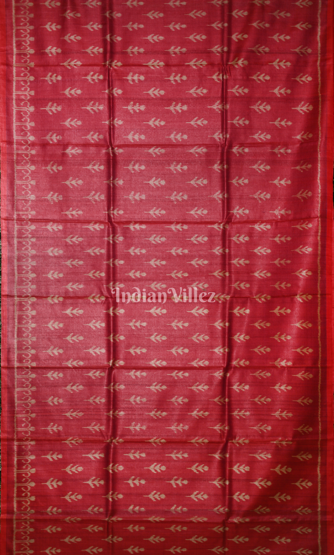 Maroon Tribal Theme Gopalpur Tussar Silk Saree with Ganga Jamuna Border Double Anchal