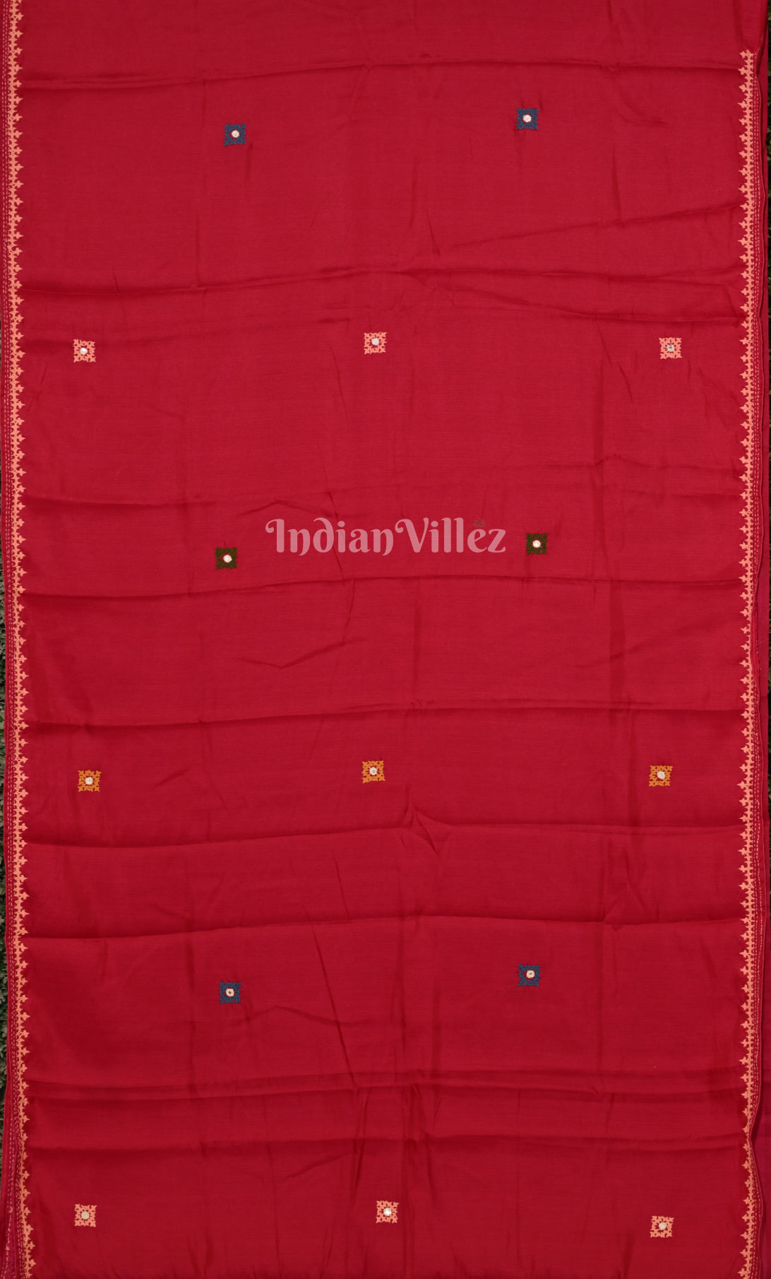 Red Thread Work Hand Embroidery Kutch Work Silk Saree