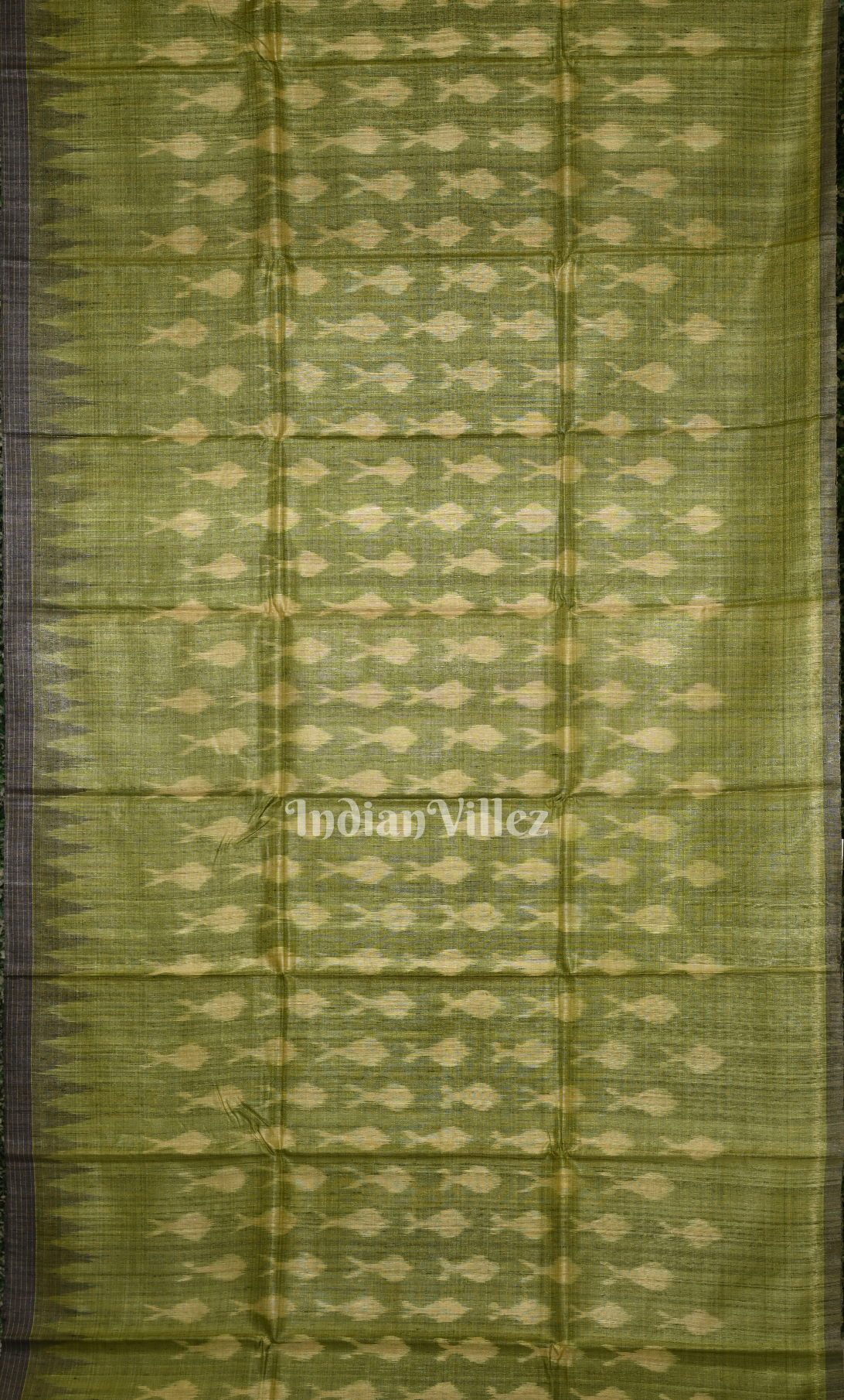 Mehendi Green Fish Motif Fine Gopalpur Tussar Silk Saree 